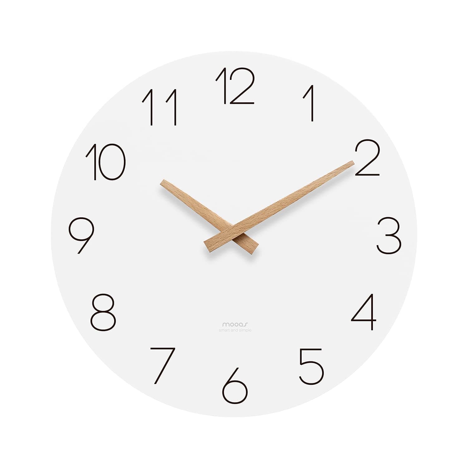 mooas Flatwood 12" Wood Wall Clock, Non-Ticking Sweep Movement, Decorative Wall Clock, Battery Operated, Ideal for Home, Living Room, Kitchen, Bedroom, Office, School, Hotel