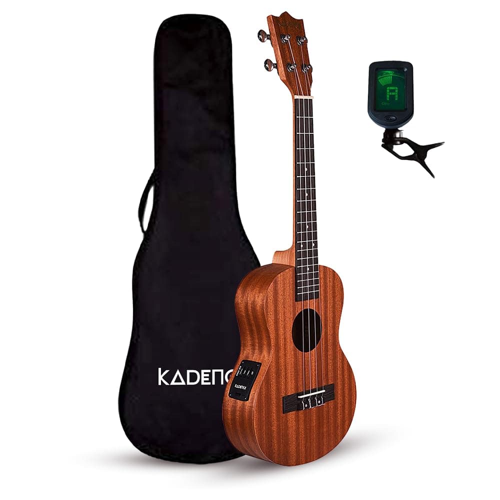 Kadence UKCE03C Concert 24" Electro Acoustic Ukulele | Mahogany Wood | Built-in 2-Band EQ Preamp | Comes with Bag | Includes Learning Course | Brown