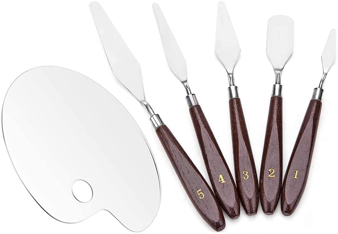 Worison Combo Painting Set Includes 1 Pc Clear Acrylic Paint Palette 12x7 inch and 5 Pc Painting Palette Knife Set