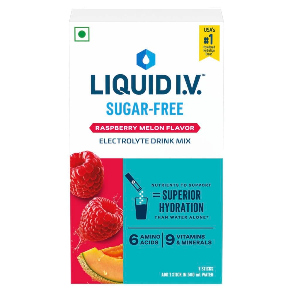 Liquid I.V. Sugar Free - Raspberry Melon | 7 Sticks = 3.5L Water | Hydration Drink Mix Powder 10g |Sodium, Potassium & Magnesium Hydration Drink|No Sugar