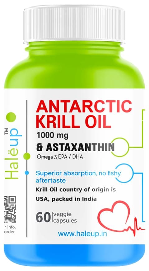 Haleup Antarctic Krill Oil Omega 3 Fatty Acid capsules 1000 mg, Highest Concentration of EPA DHA/Krill Oil for Men & Women, Supports Heart, Brain, Joint and Eye120 capsules (2 packs X 60 caps)