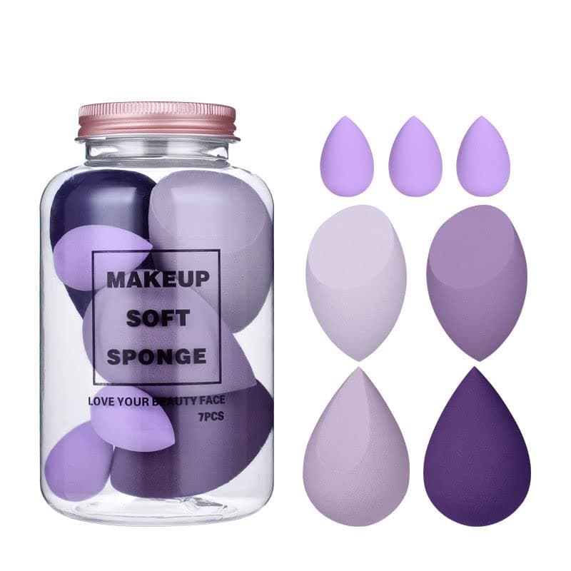 MACPLUS Makeup Sponge Set Blender with Egg Case, Soft Sponge For Liquid Foundation, Creams, and Powders Latex Free Wet and Dry Makeup (Multicolor 4 Big + 3 Mini -7 Pcs set)