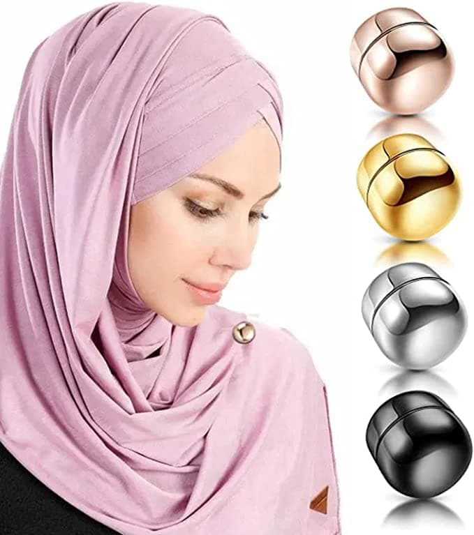 The Modest Store - Set of 4 Round Glossy Magnetic Brooch | Button | Saree Pin | Hijab Pins For Women | Girls (4 pair)