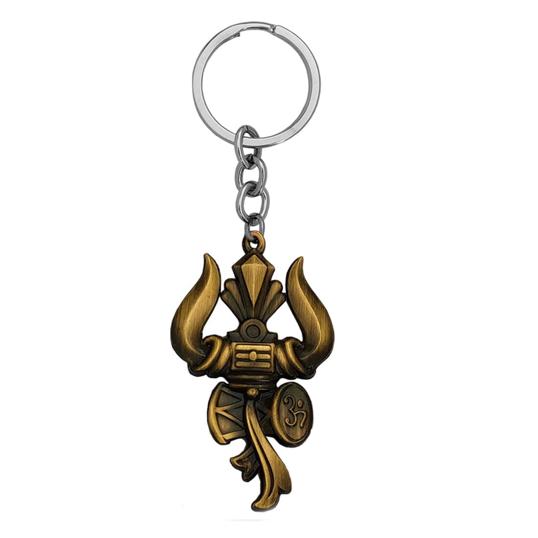M Men Style Lord Shiv Shankar Trishul Damru Om Bronze Metal Keychain & Keyring for Bikes Cars Bags Home Cycle Men Women Boys and Girls Skey2022234