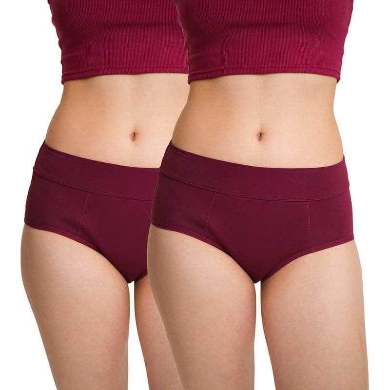 REVAA Hip Hugger Period Panty for Women & Girls (S, Pack of 2, Wine) Reusable & Leak Proof Menstrual Underwear, No Pads Required, Rash-Free Comfort, for Super Heavy Flow, Lasts Up to 2 Yrs