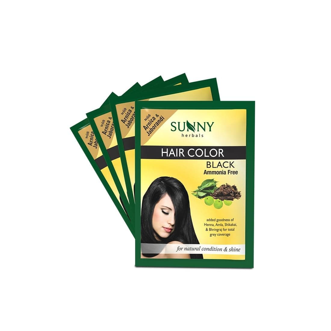 Sunny Herbals Black Hair Color | With Henna, Amla, Shikakai & Bhringraj | Long-Lasting Color | Deep Root-to-Tip Coverage | Ammonia-Free | Silicone-Free | Unisex | Natural Healthy Shine, Pack of 4