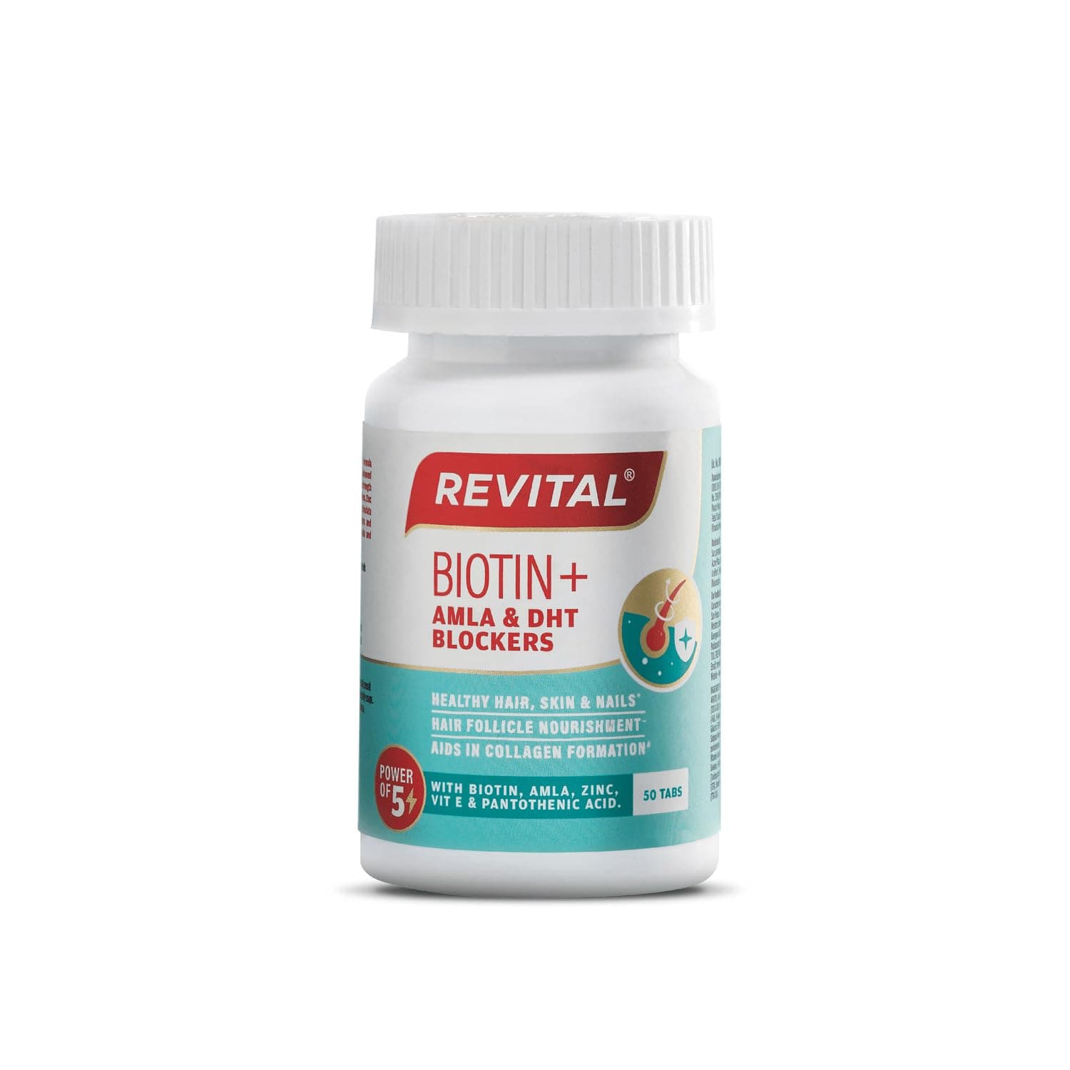 Revital Biotin+ with Amla and DHT Blockers for Hair Growth | Biotin, Amla, Zinc, Vitamin E & Pantothenic Acid | Supports Hair Strength & Skin Health | 50 tablets