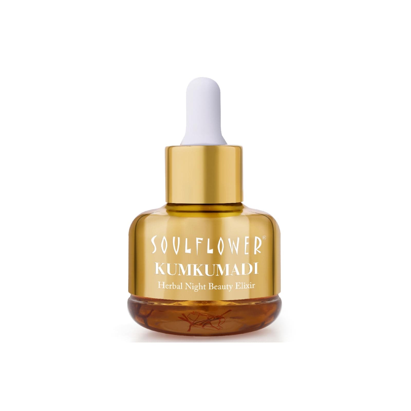Soulflower Kumkumadi Tailam Oil - Pure and Organic Face Serum with Precious Oils of Saffron and Almond for Skin Moisturizing, Glowing, Brightening, Pigmentation Control - 30 ml with Dropper