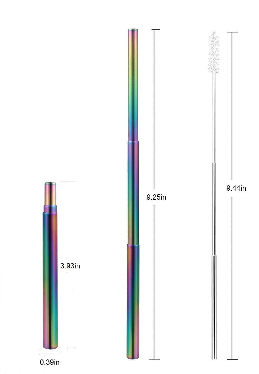 Iktu Telescopic Reusable Straws, Portable Stainless Steel Drinking Straw with Cleaning Brush and Storage Case, Folding Metal Straw for Travel, Home and Office