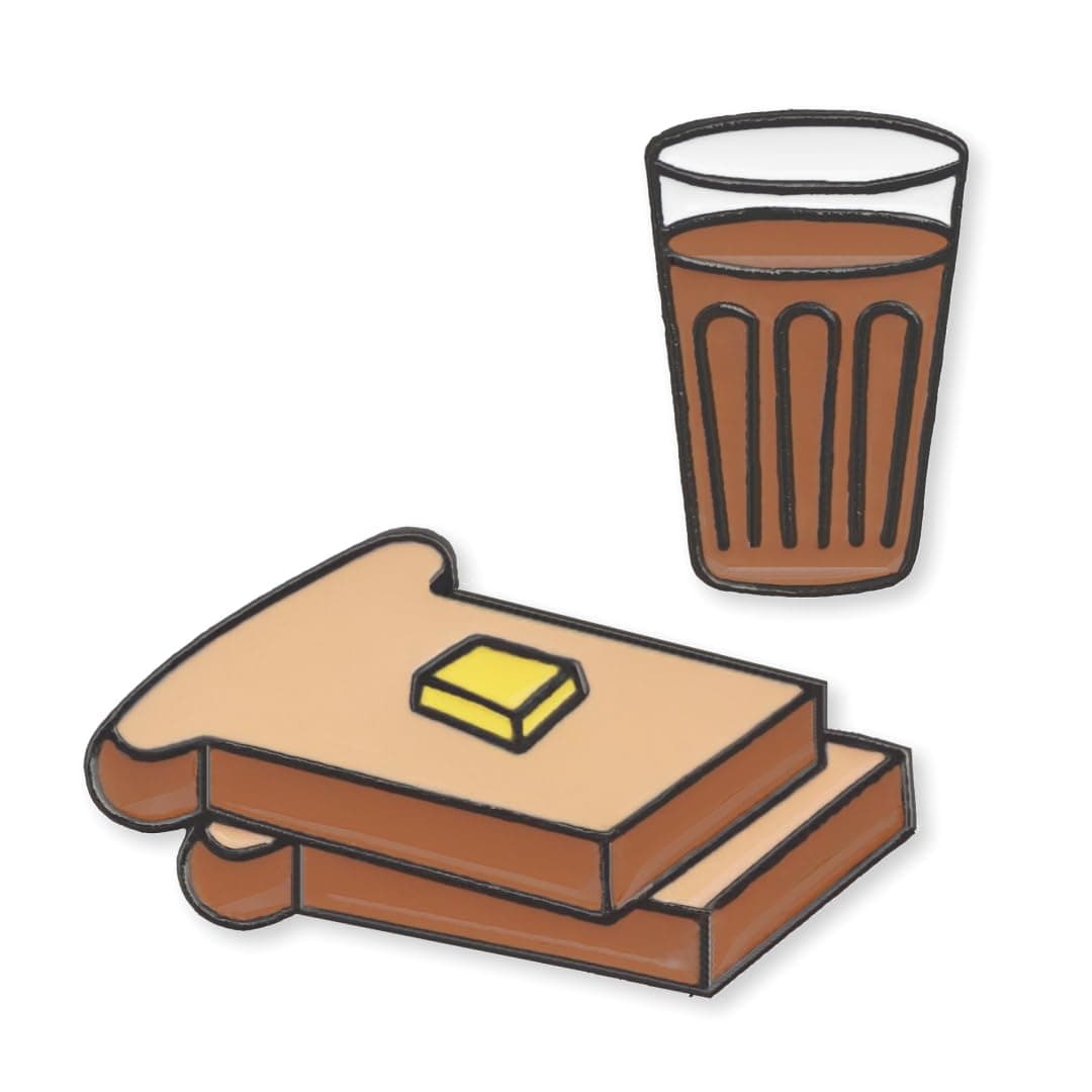 FURE Chai & Toast Enamel Pins (Breakfast Collection) - Set of 2 Multi-colour Metal Enamel Pins for Men & Women