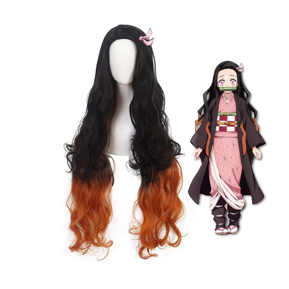 ZGNGLIZ Anime Cosplay Wig Long Short Synthetic Hair for Halloween Costume Party with Free Wig Cap (Long Black Orange).