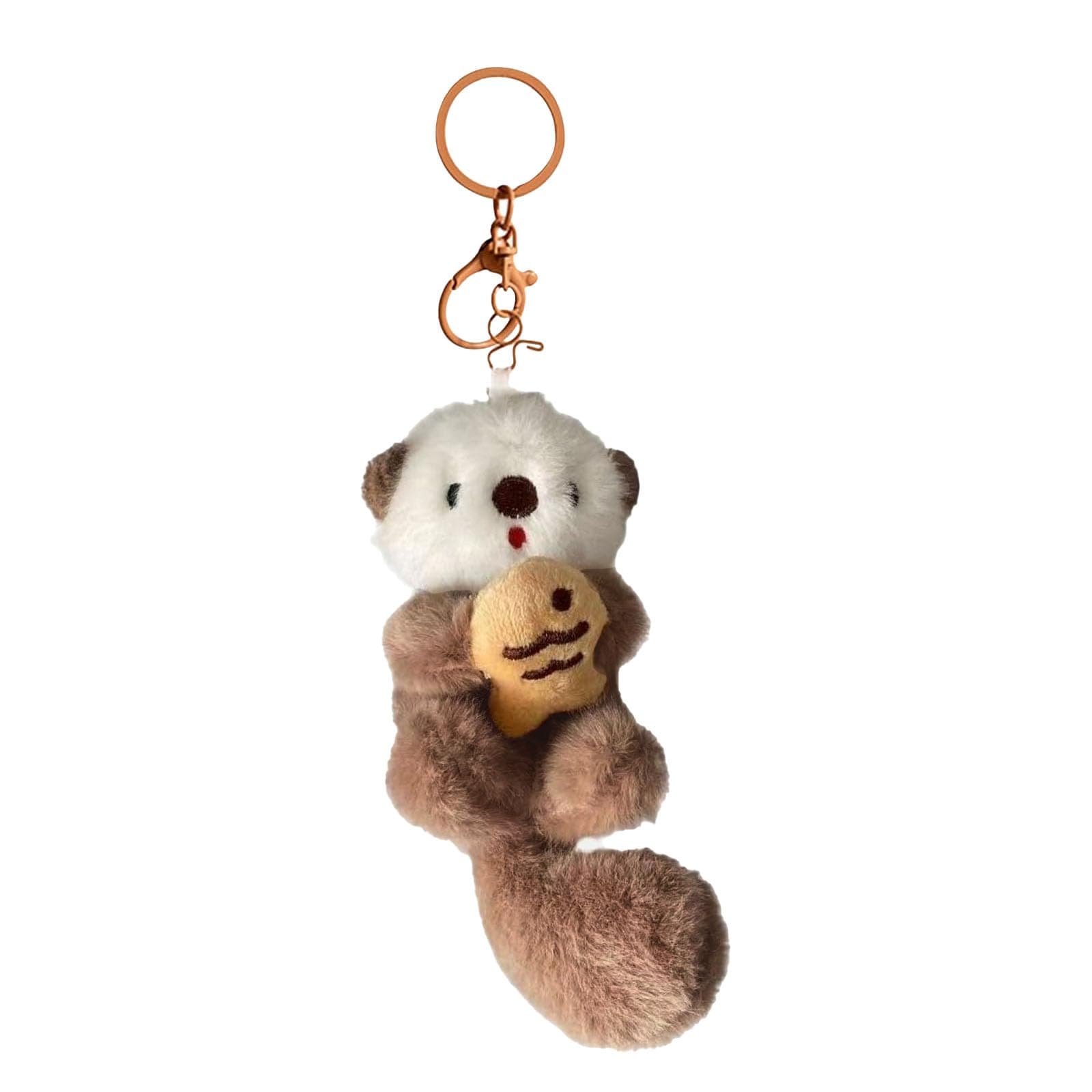 XFSAFDM Plush Keychain, Cute Otter Keychain for Girls, Adorable Bag Charm for Handbags, Backpacks, and Keys, Brown Otter Keyring with Lobster Clasp