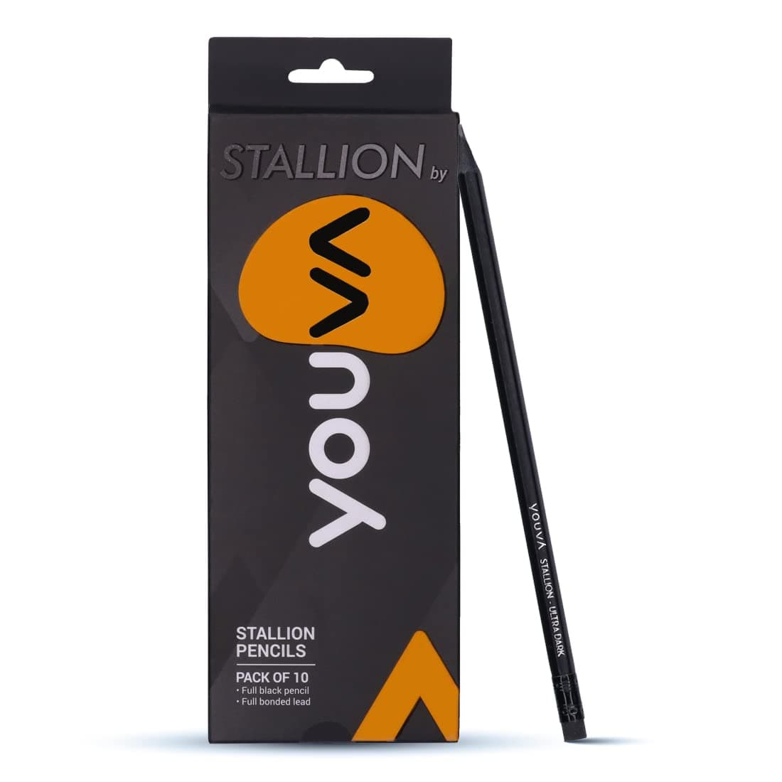 YOUVA Navneet Stallion Pencil With Eraser Tip For Students And Professionals | Dark Black Writing Pencil | Pack Of 10