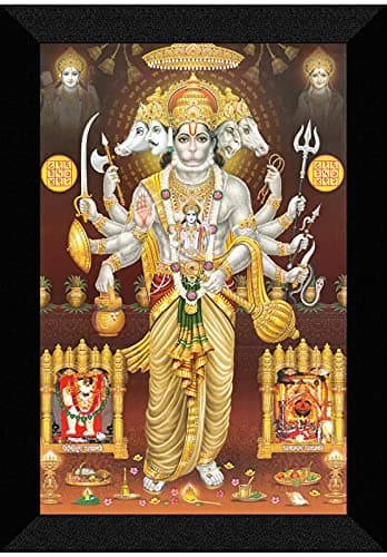 SAF Panch mukhi Hanuman UV Textured Digital Reprint Framed Painting (11 x 14 inch, SANFK68, Multicolour)