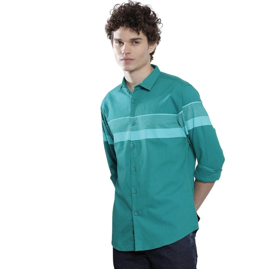 The Indian Garage Co Men Green Placement Printed Slim Fit Cotton Casual Shirt