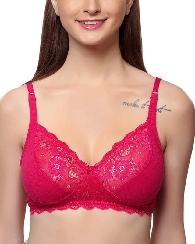 Inner Sense Organic Cotton Bamboo Laced Cups Bra for Woman I Wire Free Full Coverage Bra for Heavy Bust with Wirefree Design I Non Padded Innerwear for Women