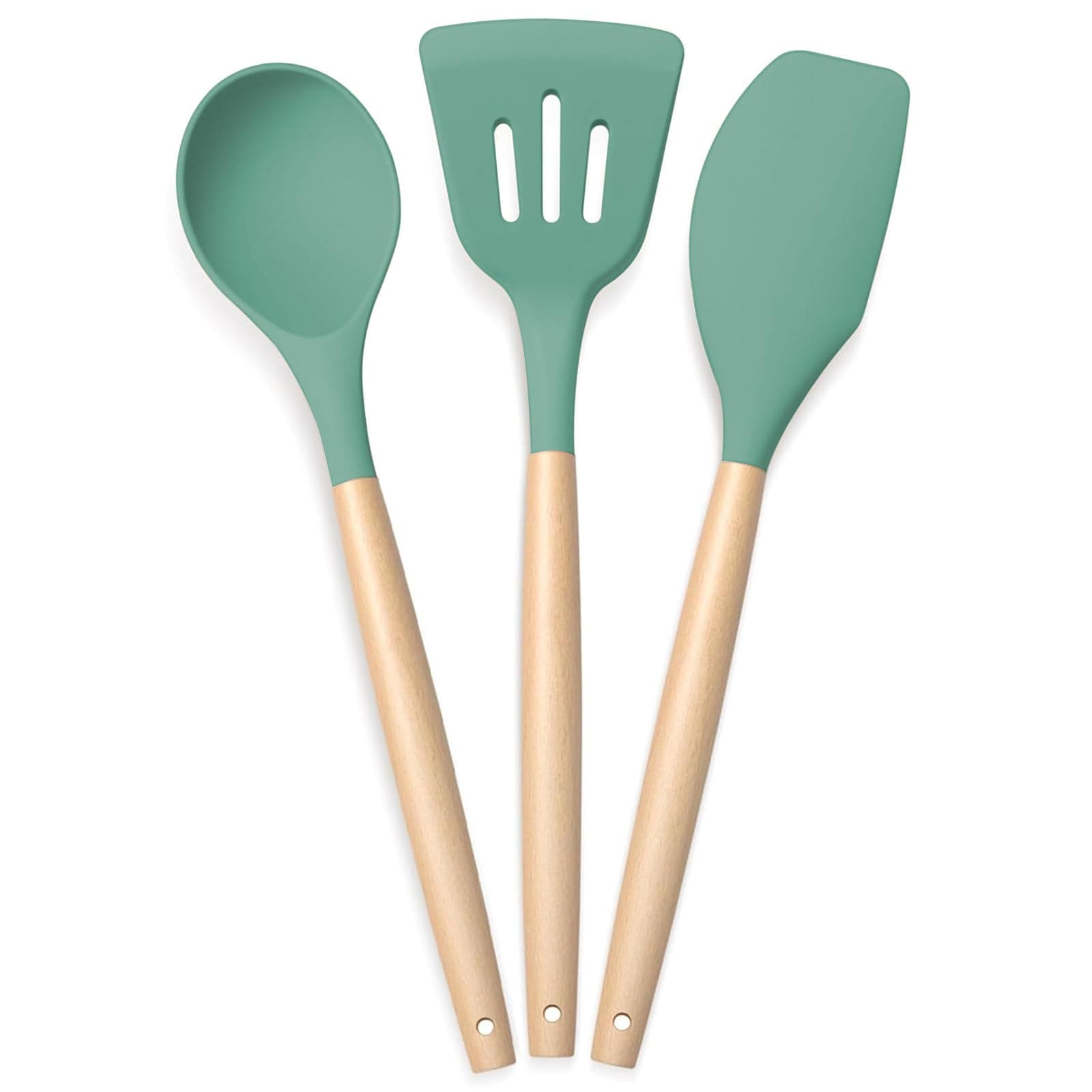 AADHIK Silicone Spatula Set of 3, Spatula Set with Wooden Handle for Cooking and Mixing, for Non Stick Pan, Kitchen Tools