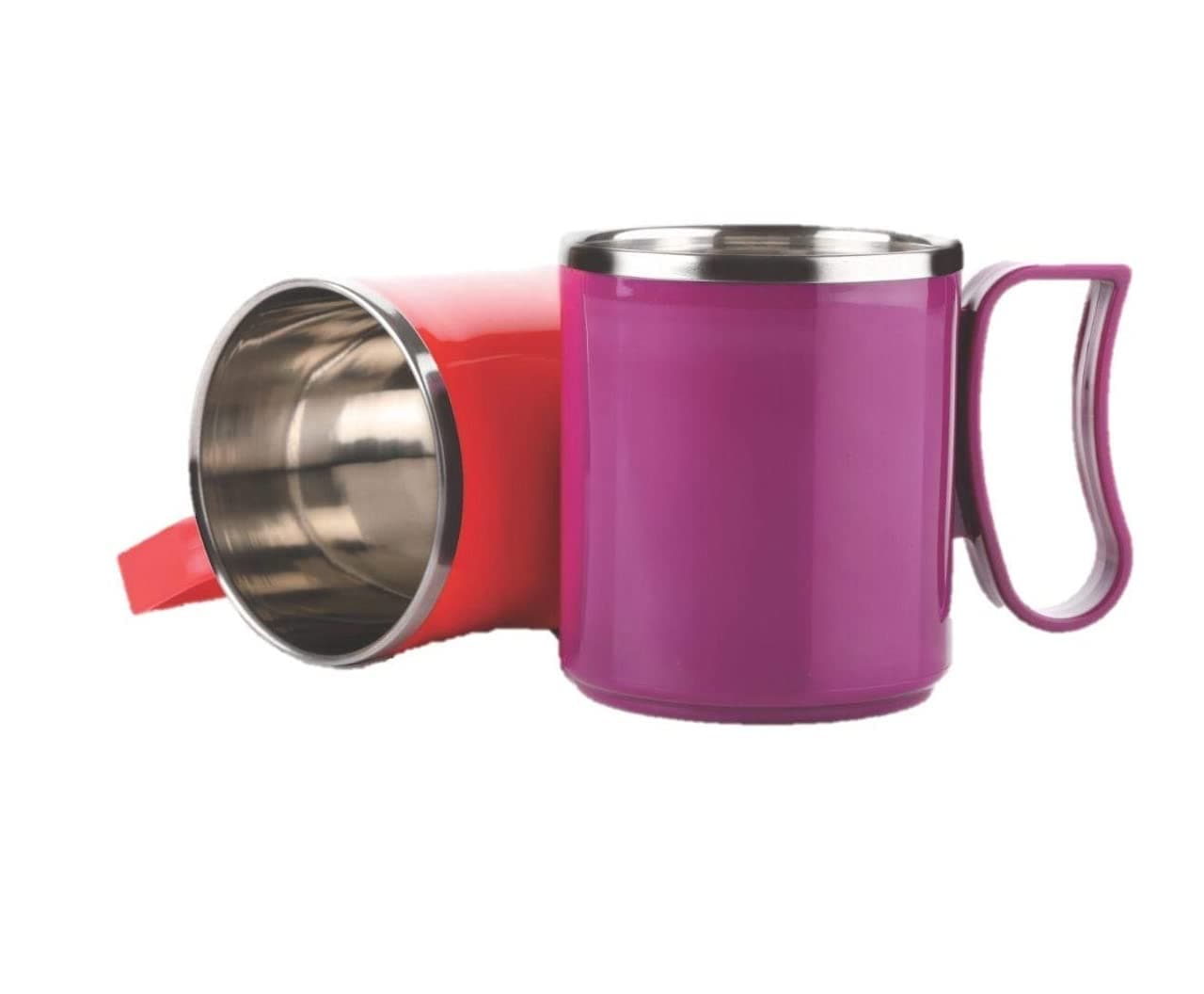shopobox Plastic Unbreakable Hot Insulated Double Wall Stainless Steel Milk Mugs with Cover for Kids and Adults Set of 2
