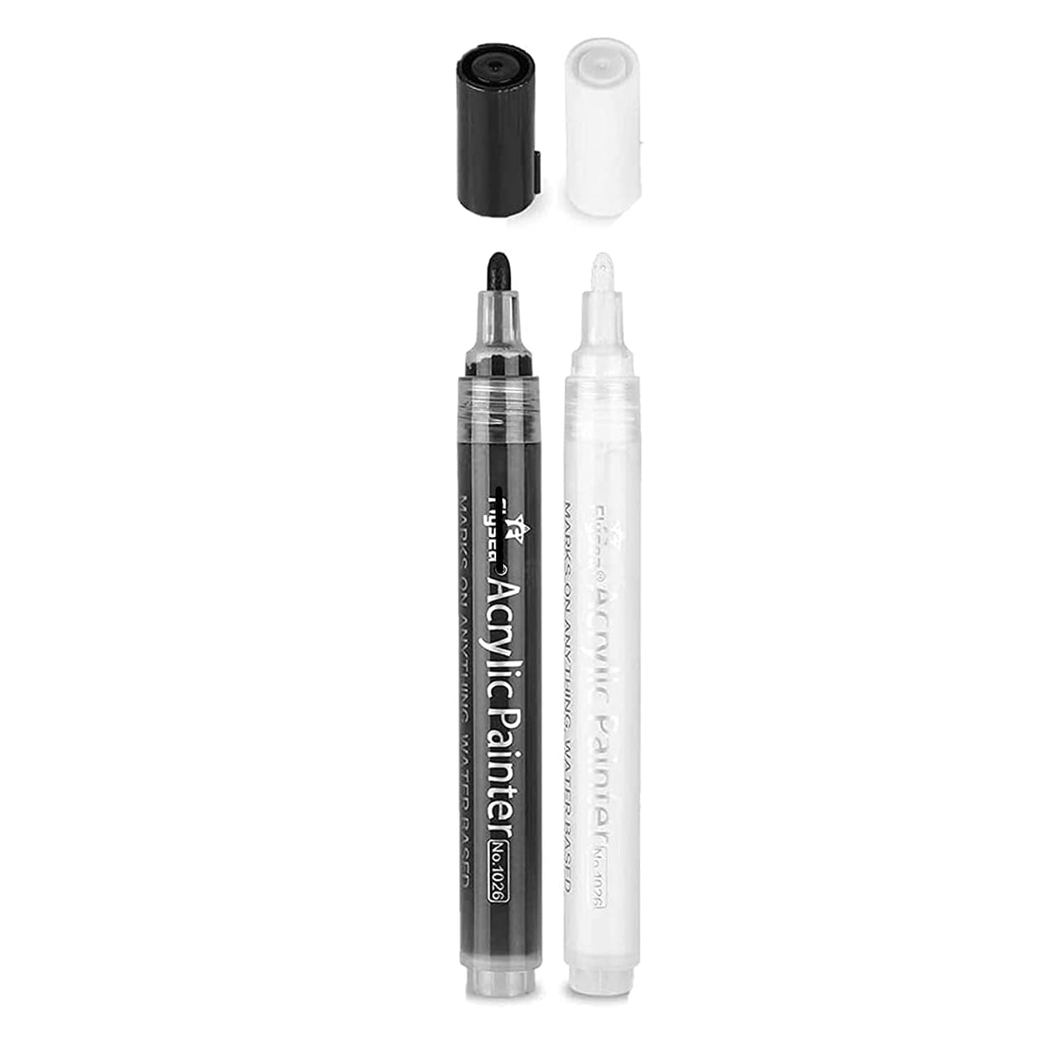 GOODIEBOX Medium Black And White Acrylic Paint Marker Pens Pack of 2 Permanent For Rocks Painting, Ceramic, Glass, Wood, Fabric, Canvas, Mugs, Diy Craft Making Supplies