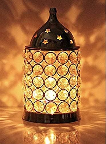 Ein Sof Akhand Diya for Puja - Decorative Pooja Mandir & Home Decoration Item, Medium Size Diyas with Crystal Wind Cover Protector, Long Burning Diva (Height 6 inches)