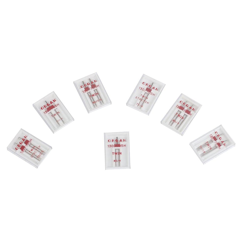 Organ Needles 130/705H Twin Needle in Your Choice of 70/1.6MM 80/2.5MM 80/3MM 80/4MM 100/6MM Twin Stretch 75/2.5MM 75/4MM Domestic Sewing Machine Twin Needle