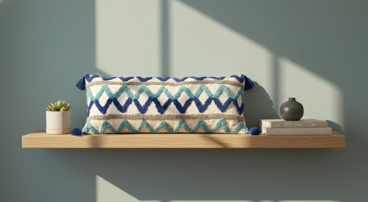 Furnistitchs Embroidered Tufted Lumbar Cushion Cover 14x36 inches Boho Pillow Case | Rectangular Throw Pillow Cover for Sofa Bed Couch Living Room Home Decor