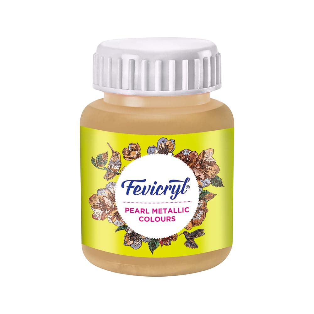 Fevicryl Pearl Metallic Colour (Gold, 100 ml) for Art and Craft Paint, Canvas, Wood, Leather, Earthenware, Metal