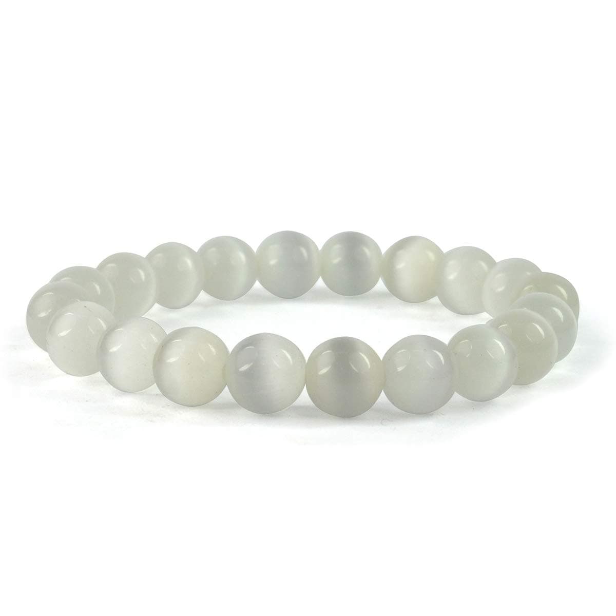 Crystu Natural Selenite Bracelet Crystal Stone 10Mm Round Bead Bracelet For Reiki Healing And Crystal Healing Stone For Unisex Adult (Color : White)