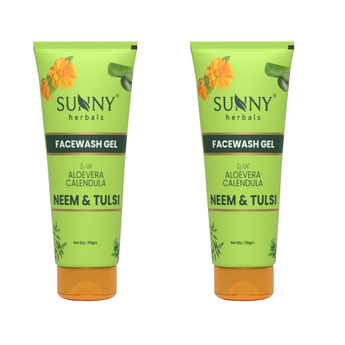 Sunny Herbals Face Wash Gel Enriched With Aloevera, Neem & Tulsi | For Cleansing, Preventing Pimples & Removing Extra Oil | Moisturizes & Gives Healthy, Fresh & Supple Skin | For All Skin Type, 110ml (Pack of 2)