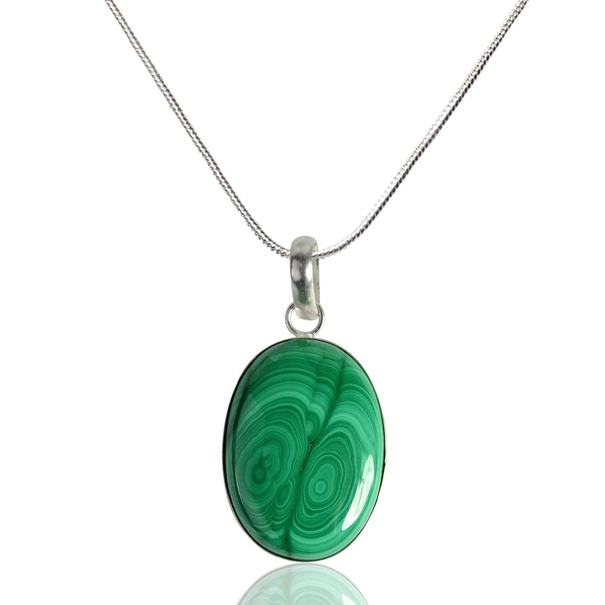 Crystu Malachite Pendant Oval Shape Crystal Stone Pendant with Chain for Reiki Healing and Crystal Healing Stone Pendant Size 35-40 mm (Color : Green)