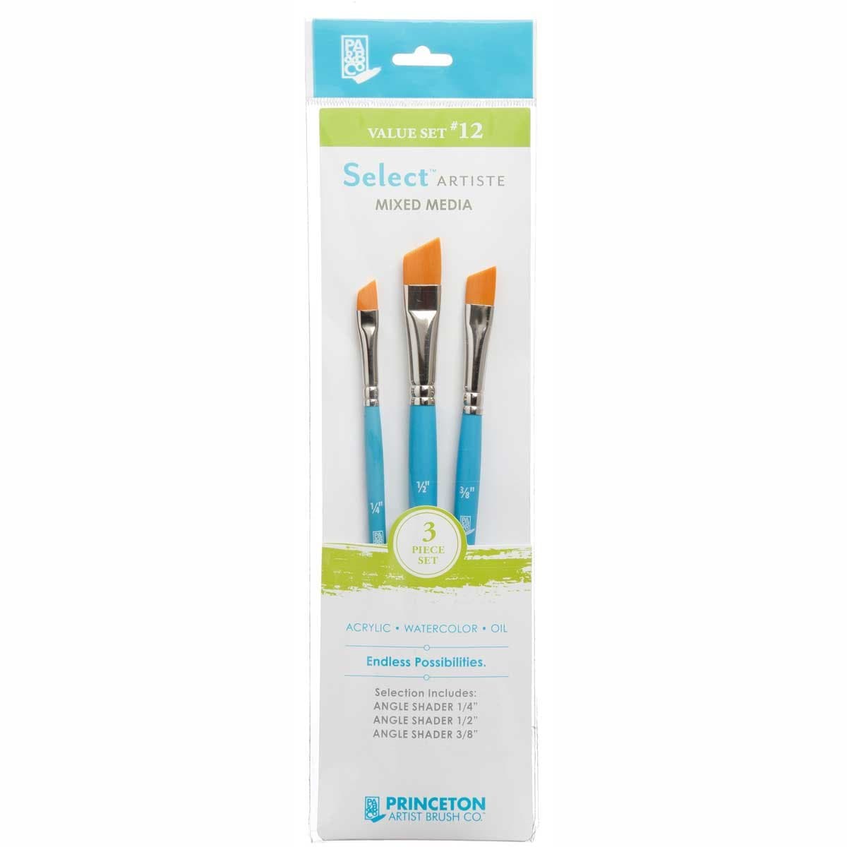 Princeton Select Artiste, Mixed-Media Brushes for Acrylic, Oil, Watercolor Series 3750, 3 Piece Value Set 112