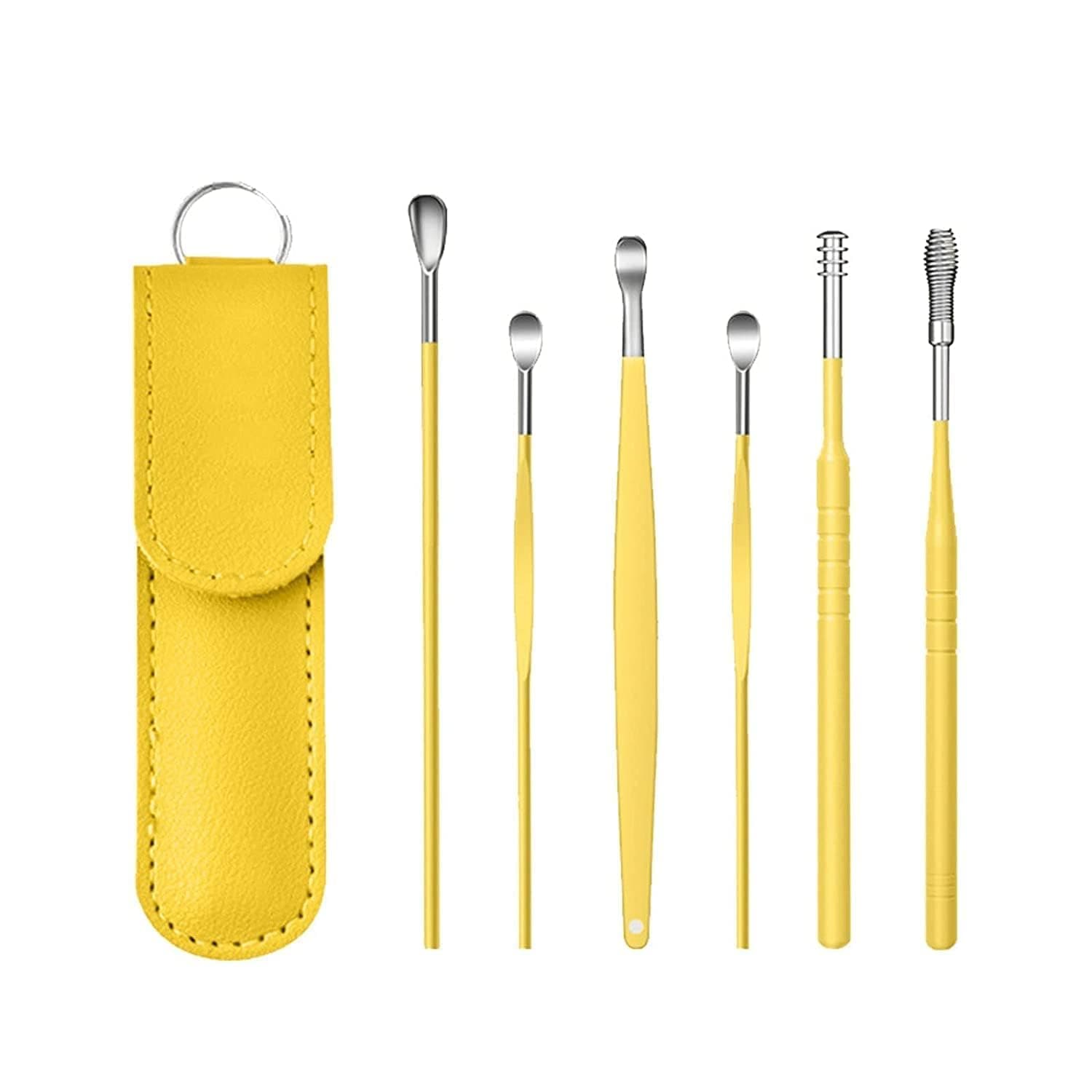 Ear Wax Cleaner (6 Pc) Resuable Ear Wax Cleaner Reusable Removal Kit Steel Ear Cleansing Tool Set Spiral Ear Curette Tool For Kids Man Woman (Steel) (Multicolor)