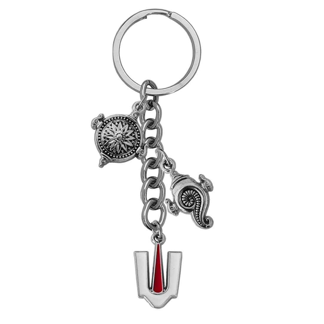 M Men Style Religious Small Religious Lord Shri Tirupati Balaji Tilak Shankha Chakra Tilak White Red Metal Keychain for Men and Women SKey2022549