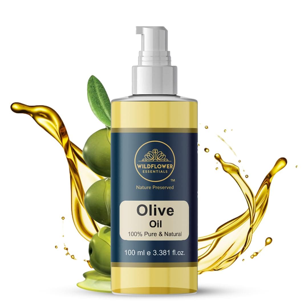 Wildflower Essentials Olive Oil (Extra Virgin) 100% Cold Pressed Pure & Natural Carrier Oil For Face, Hair, Skin, Body 100ml
