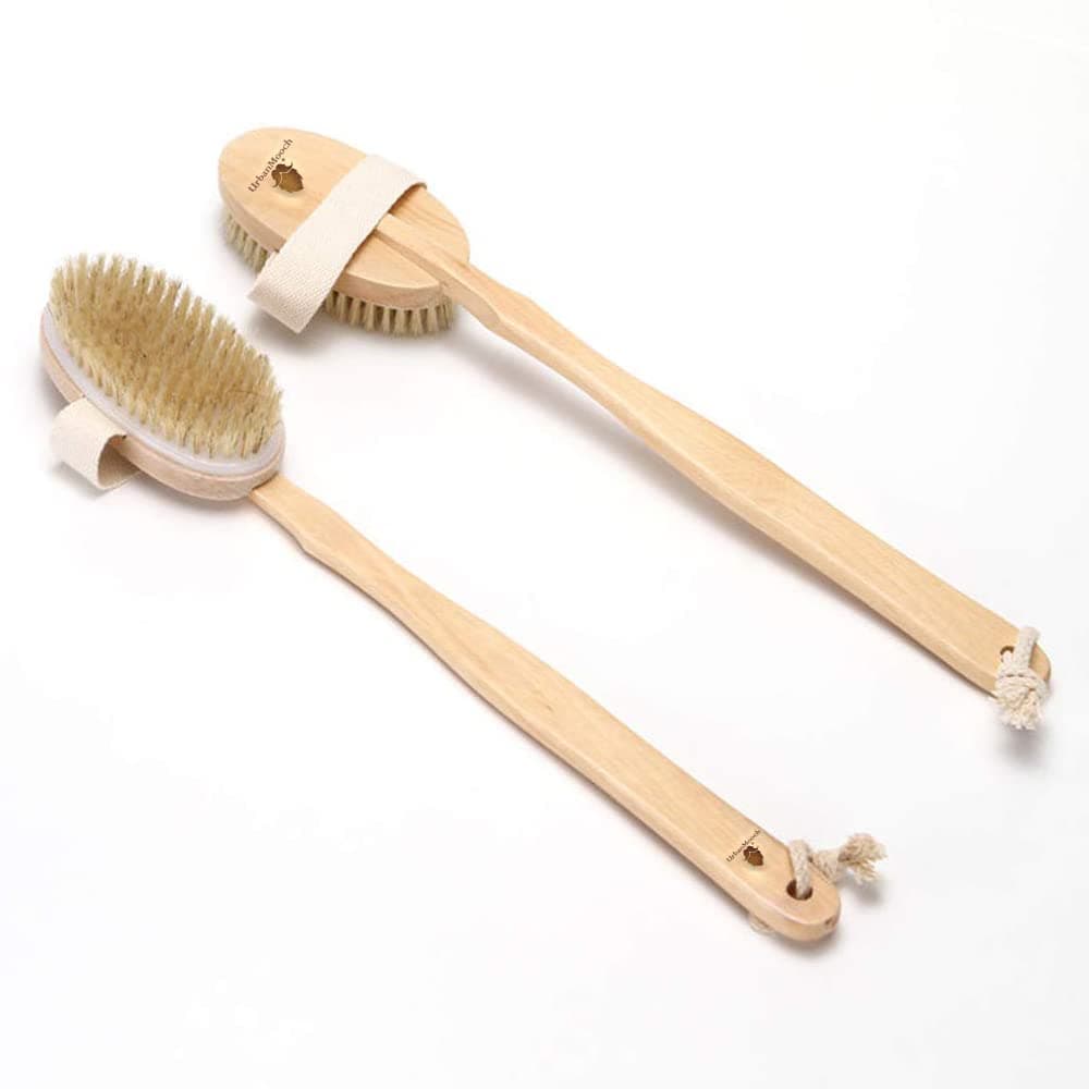 UrbanMooch Long Handle Wooden Blood_Circulation Bath Brush for Men | Natural Bristles | Detachable | Dry Brushing Removes Dead Skin, Treats Cellulite & Stimulates Blood Flow | Back Scrubber For Shower