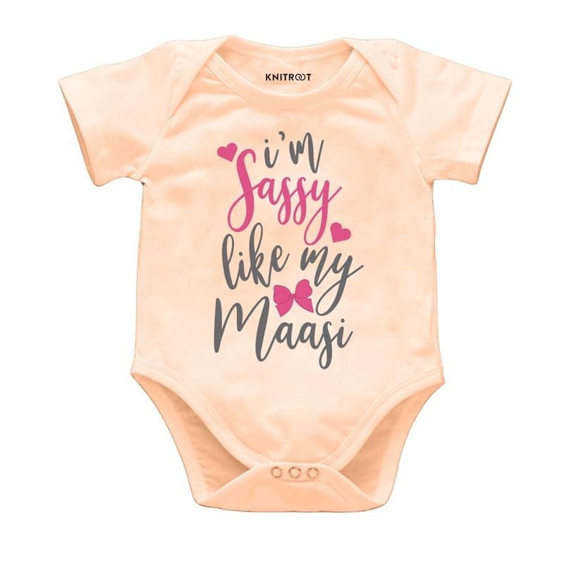 KNITROOT Maasi Family Special Onesies, Unisex Baby Kids 100% Cotton Envelope Neck Half Sleeve Romper, Bodysuit, Sleepsuit, Sassy Like My Maasi, Infant Cloths for Boys & Girls