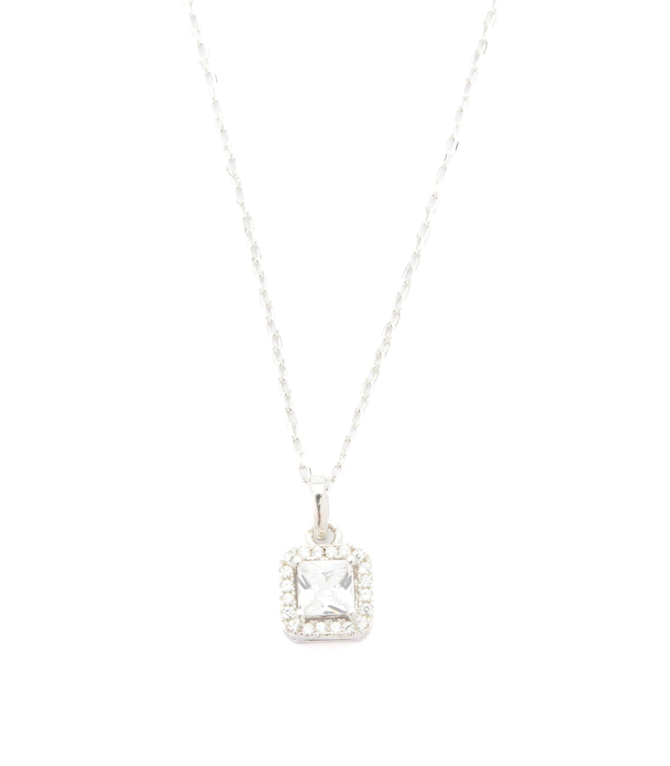 Gargi by P.N. Gadgil and Sons | 925 Sterling Silver | Studded Solitaire Square Pendant with Cable Chain | Gifts for Girlfriend, Women & Girls | With Certificate of Authenticity & Hallmark