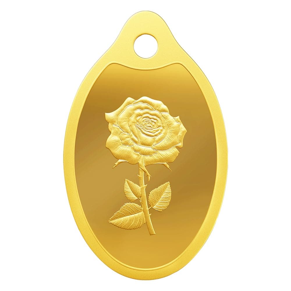 MMTC PAMP 24K 999.9 Purest Rose Engraved Gold Pendant, 2 Gram gold bar & coin, LBMA Certified