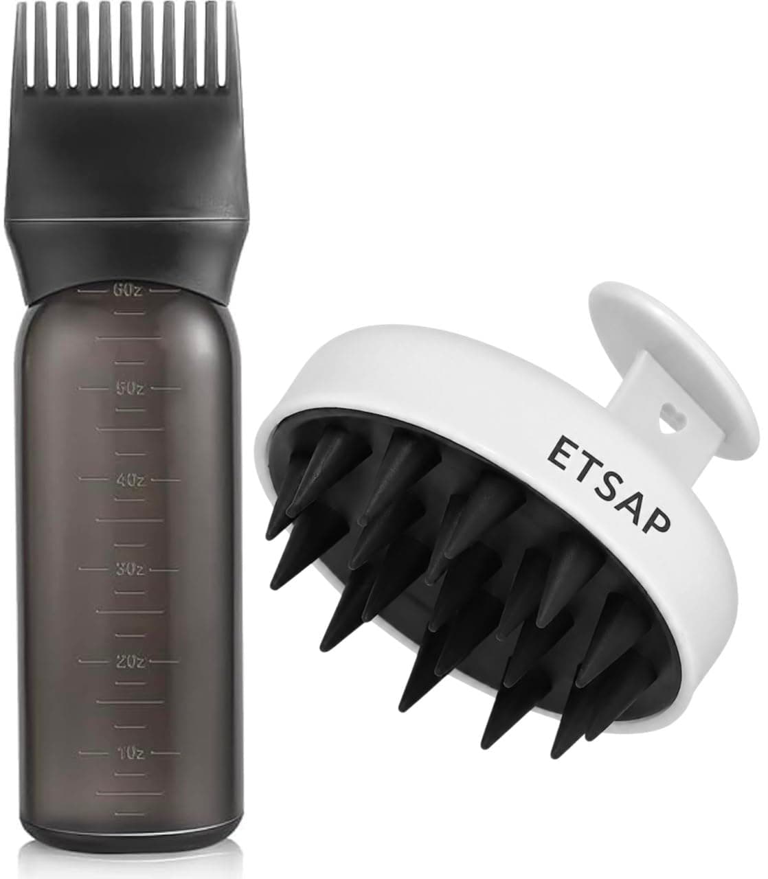 ETSAP Scalp Massager & Dye Comb Bottle Combo, White Anti-dandruff Soft Silicone Bristle & Purple 120ML Hair Dye Applicator Bottle with Hair Oil & Hair Colouring Bottle for Salon Use