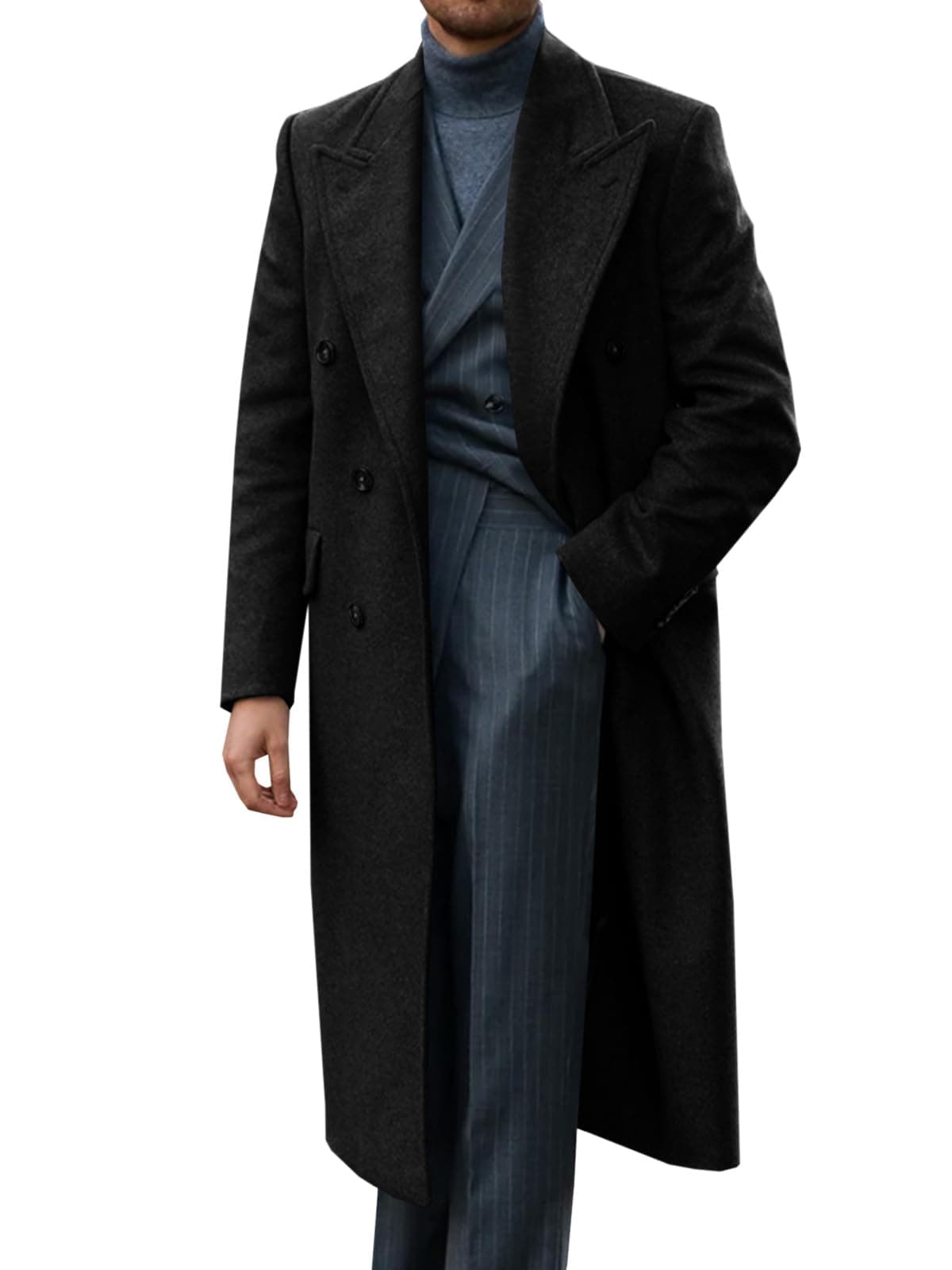 Runcati Mens Wool Blend Casual Trench Coat Notched Collar Lapel Long Jacket Peacoat Double Breasted Classic Winter Overcoat