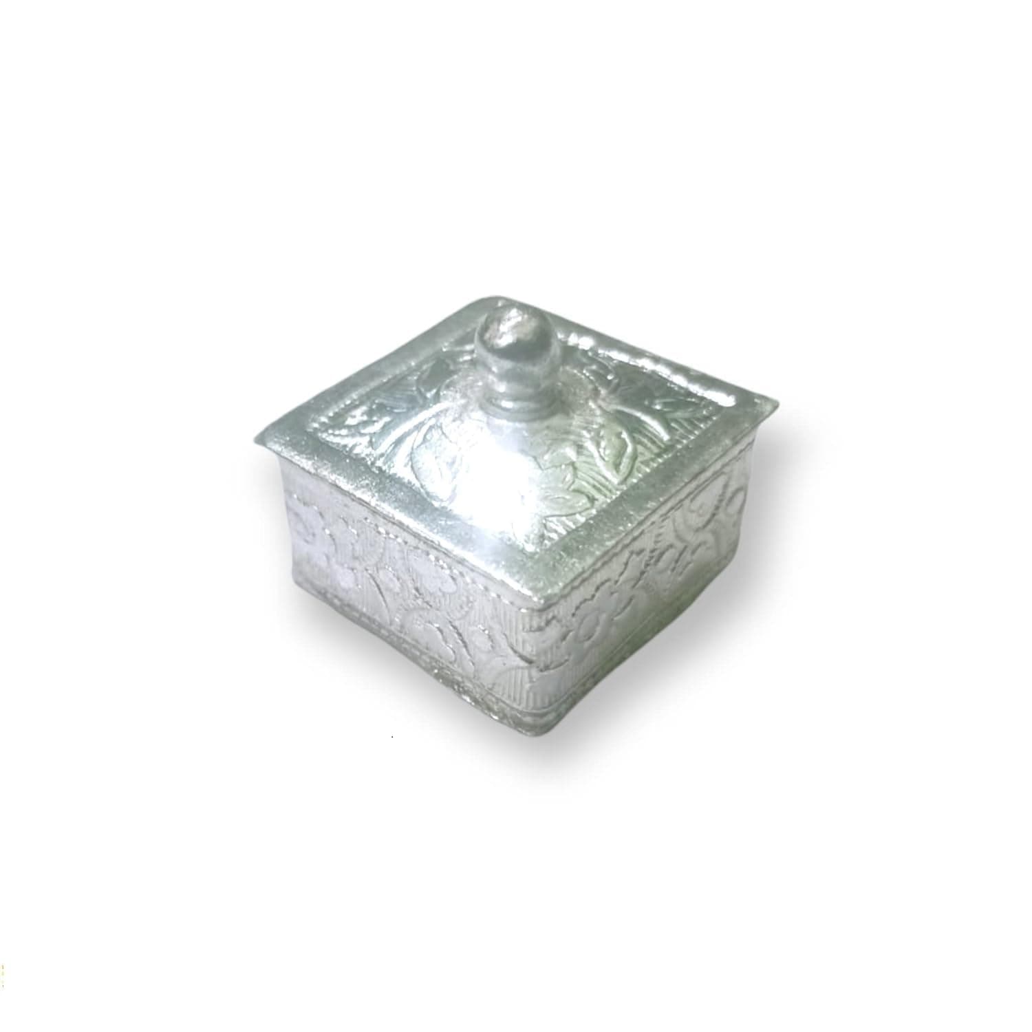 FIRMUS German Silver Trinket Box – for Roli Chawal & Sindur Dani Kumkum Metal Dibbi (Square Shape)
