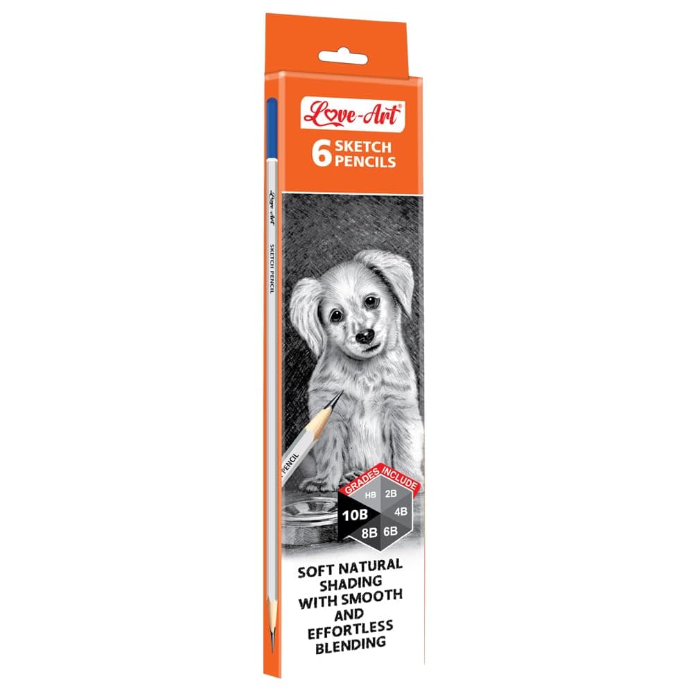 Artline Love Art Ultra Dark Sketch Pencil Set|Lightweight With Comfortable Grip|Pencil Set For Drawing|Shading|Safe Pencils For Children|Set Of 6 Sketch Pencil X Pack Of 2|Black
