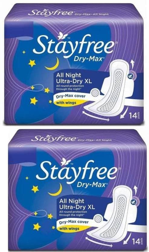 STAYFREE best Dry-Max All Night Ultra-Dry With Wings - XL (14 +14 Sanitary Pads) Sanitary Pad (Pack of 28)