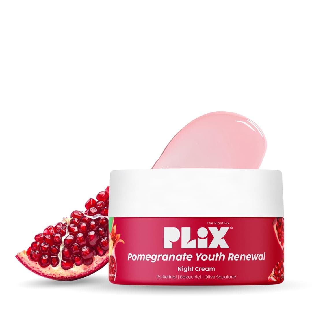 PLIX - THE PLANT FIX Pomegranate 1% Retinol & 1% Bakuchi Oil Anti Ageing Night Cream | Reduces Fine Line & Wrinkles | For Men & Women | 50 G