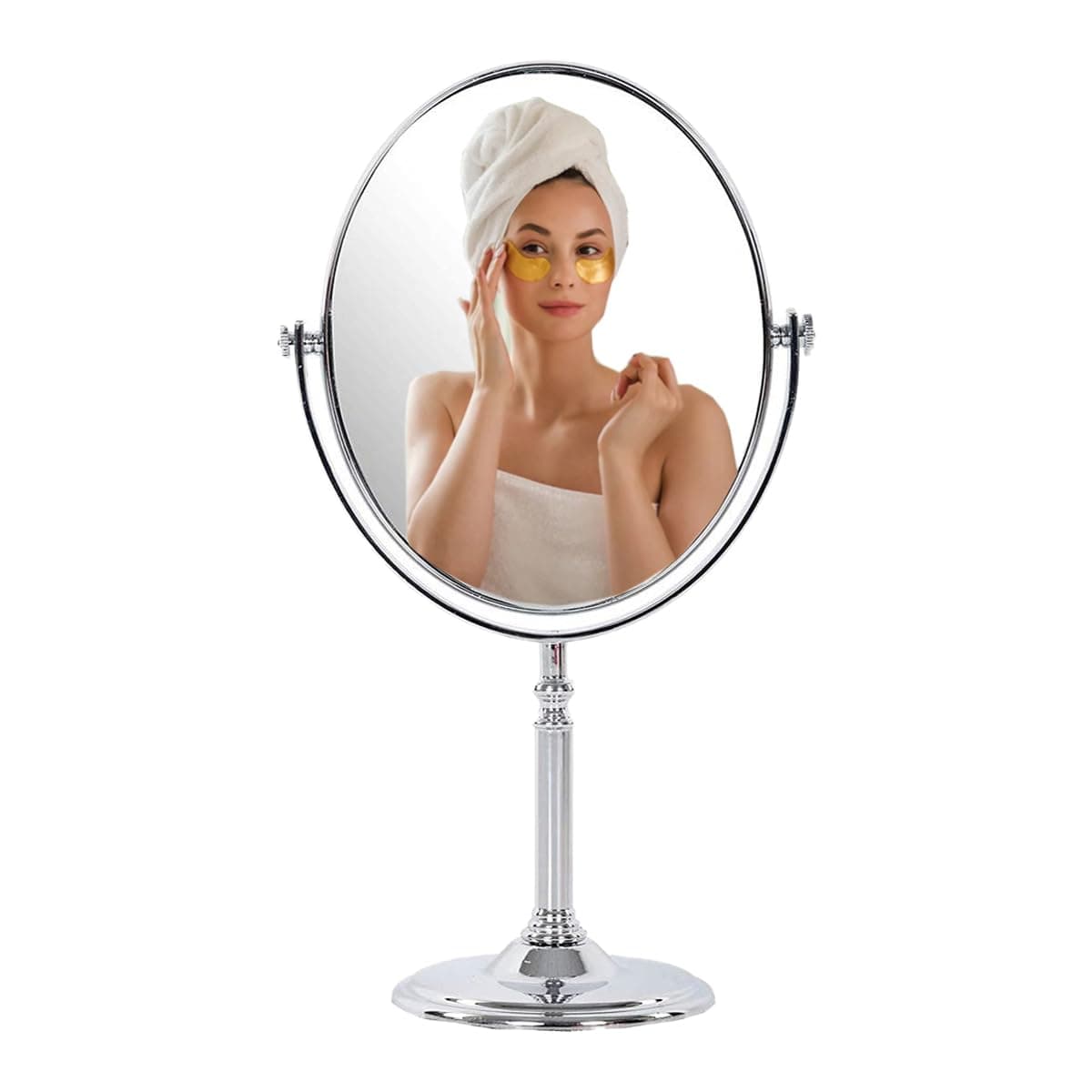 SRUNISH Makeup Mirror|Magnifying Glass Mirror Makeup|Double Side Magnification|Tabletop Vanity Hand Mirrors Stand|5X And 1X|(Men&Women-Silver, Oval, Framed)
