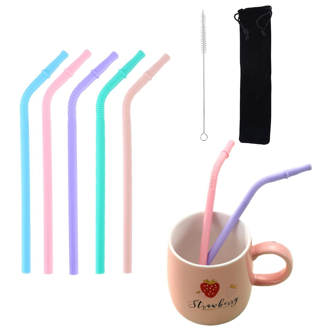 Fapiwen Reusable Silicone Straws Set, 5 Pcs