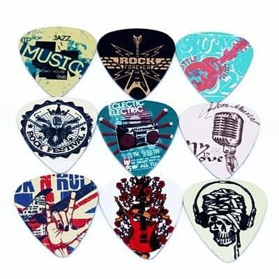 DAZZLIQ 9 Pcs Assorted Pearl Celluloid Guitar Picks 1.00mm Guitar Pick Holder Printed Music Element Design Guitar Picks