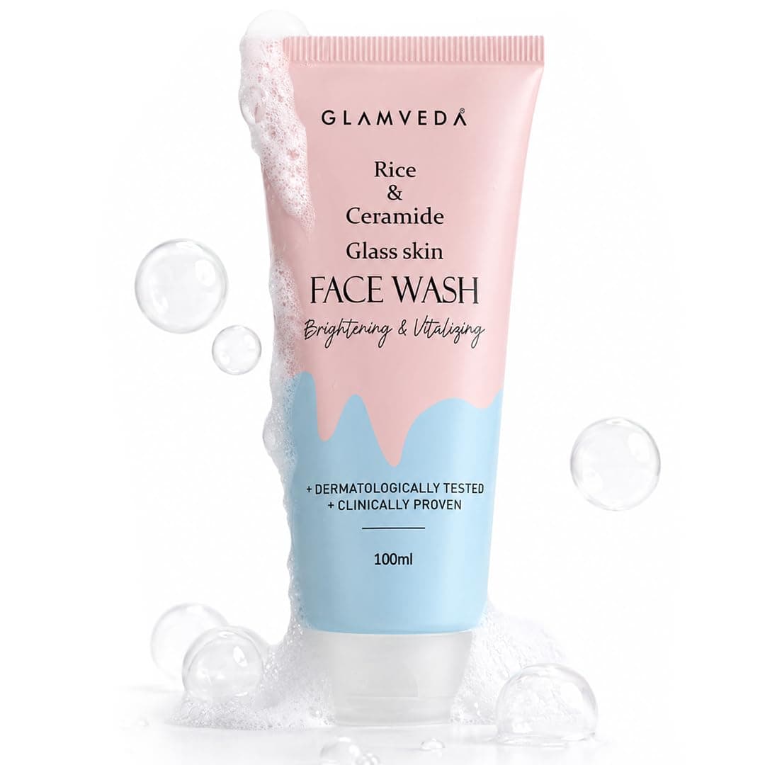 Glamveda Korean Rice Water Face Wash for Men & Women | Rice Extract & Ceramide Face Cleanser for Dry & Sensitive Skin | Hydrating Face Wash for Brightening, Even Skin Tone & Healthy Glowing Skin | 100ml