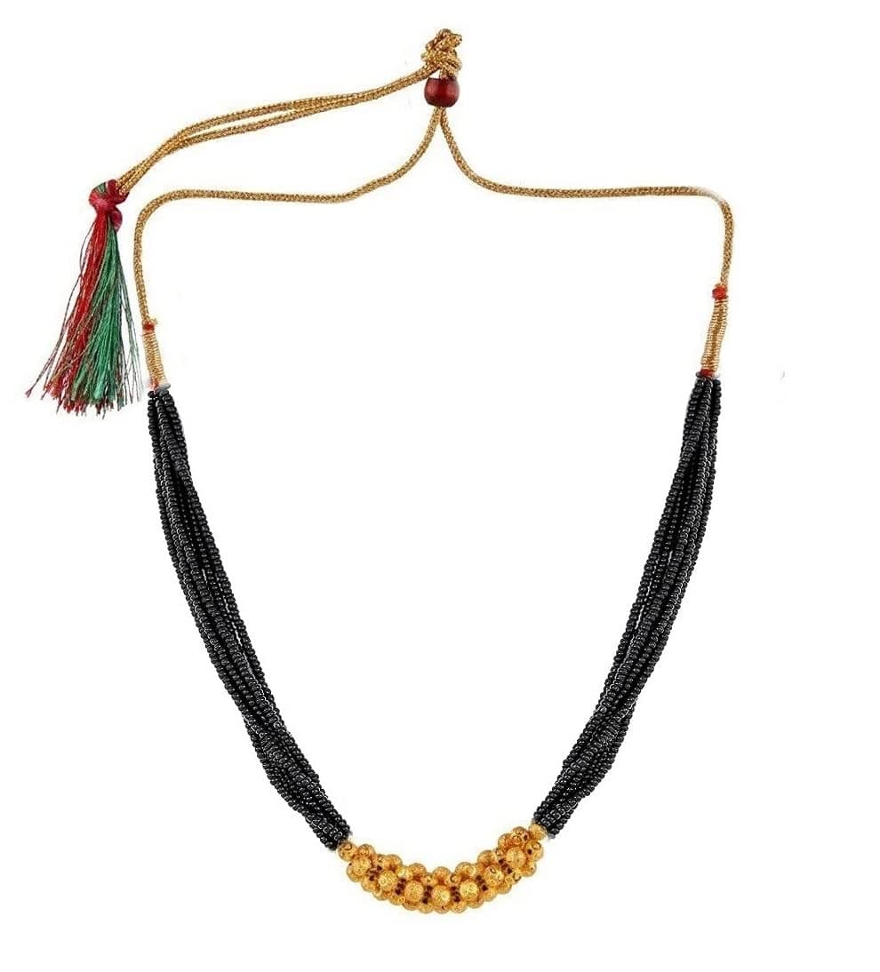 VAMA fashions Traditional Ethnic Maharashtrian Jewellery Kolhapuri Saaj Mangalsutra Thushi Necklace Set For Women (black beads mangalsutra for women)