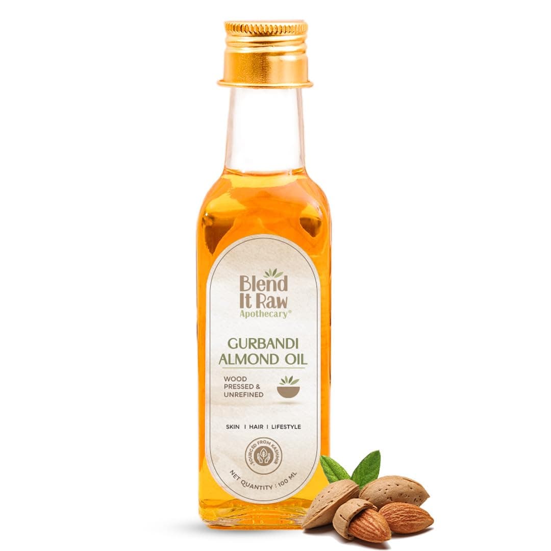 Blend It Raw Apothecary Gurbandi Almond Oil [Kolhu Pressed Gurbandi Badam Tel] for baby massage, skin & hair, 100ml